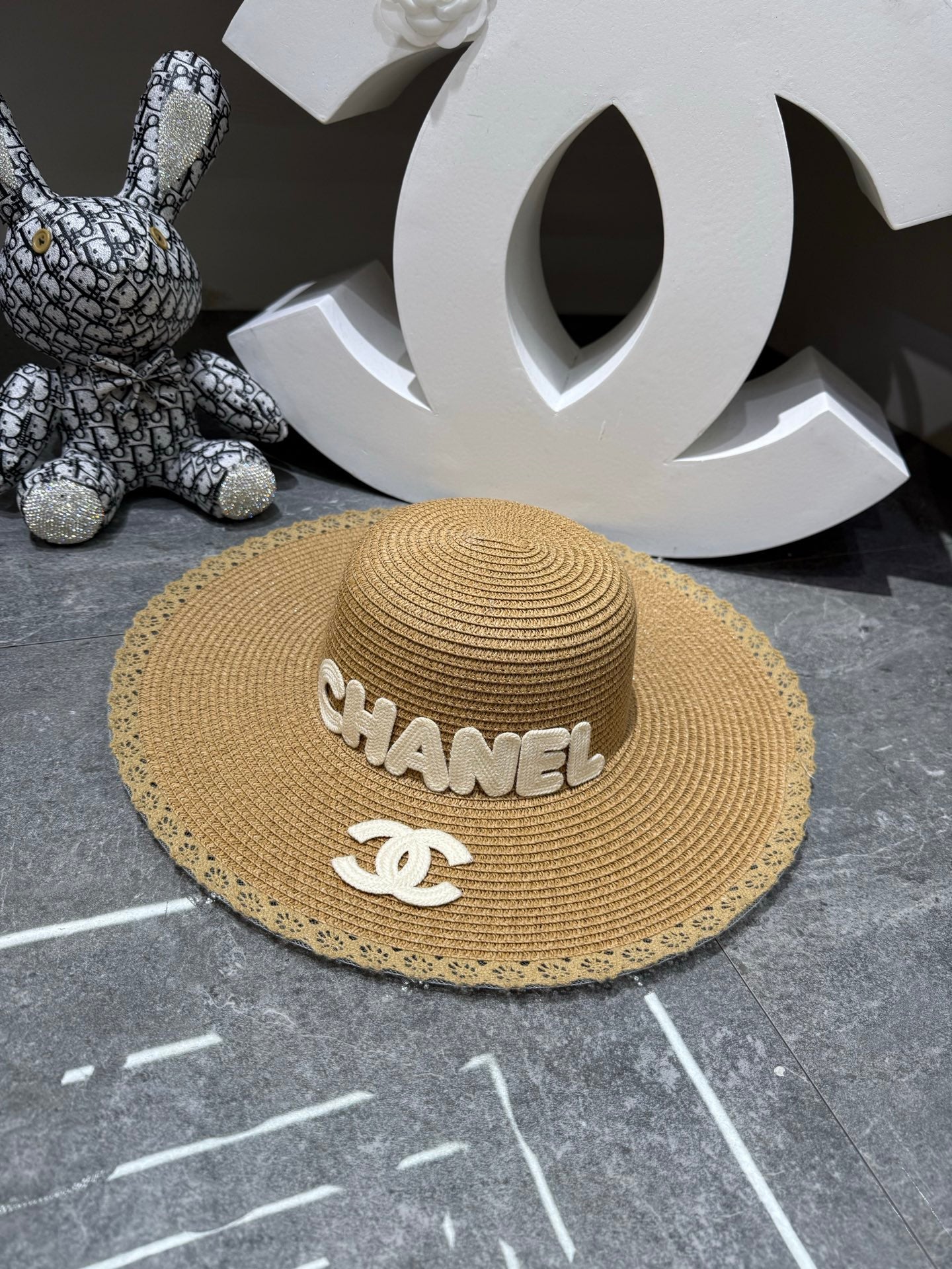 Chanel Round Top Straw Hat with Wide Brim 280798