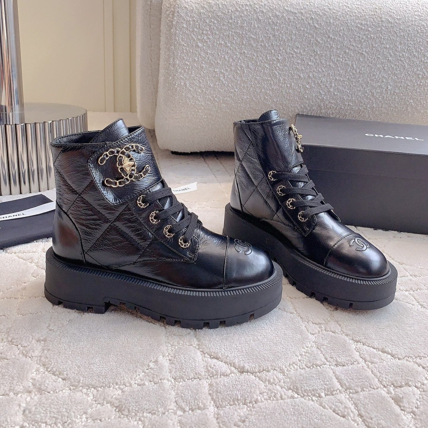 CC Ankle Boots In Black Wrinkled Calfskin 145488