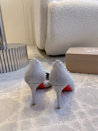CL  Irishell 85 Studded d'Orsay Pumps Light Pewter Suede 177129