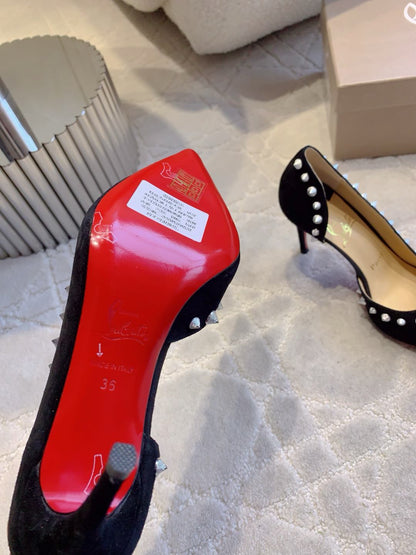 CL  Irishell 85 Studded d'Orsay Pumps Black Suede 177126