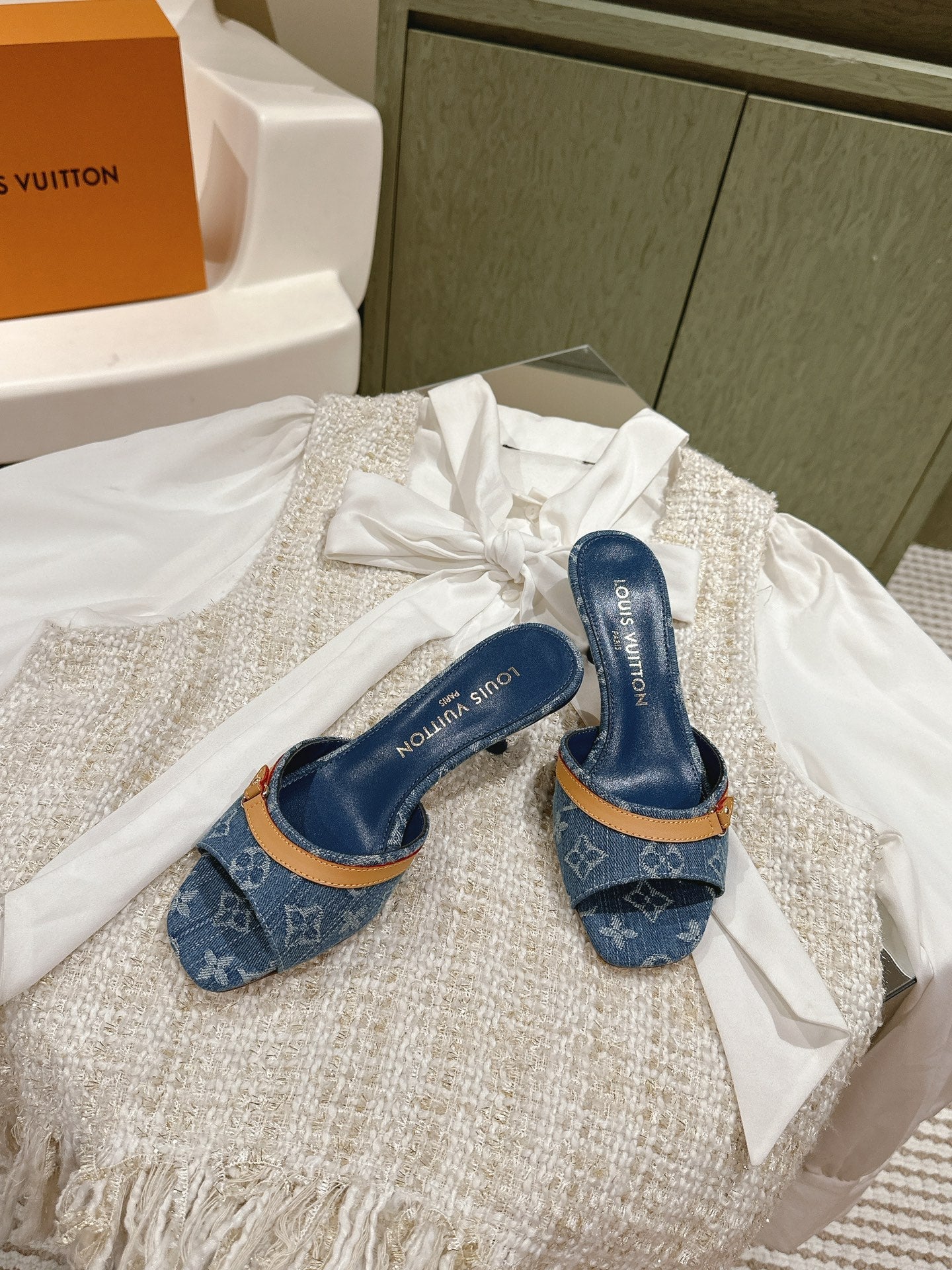 LV 26ss High Heel Sandals 65 Blue Monogram Denim 656942
