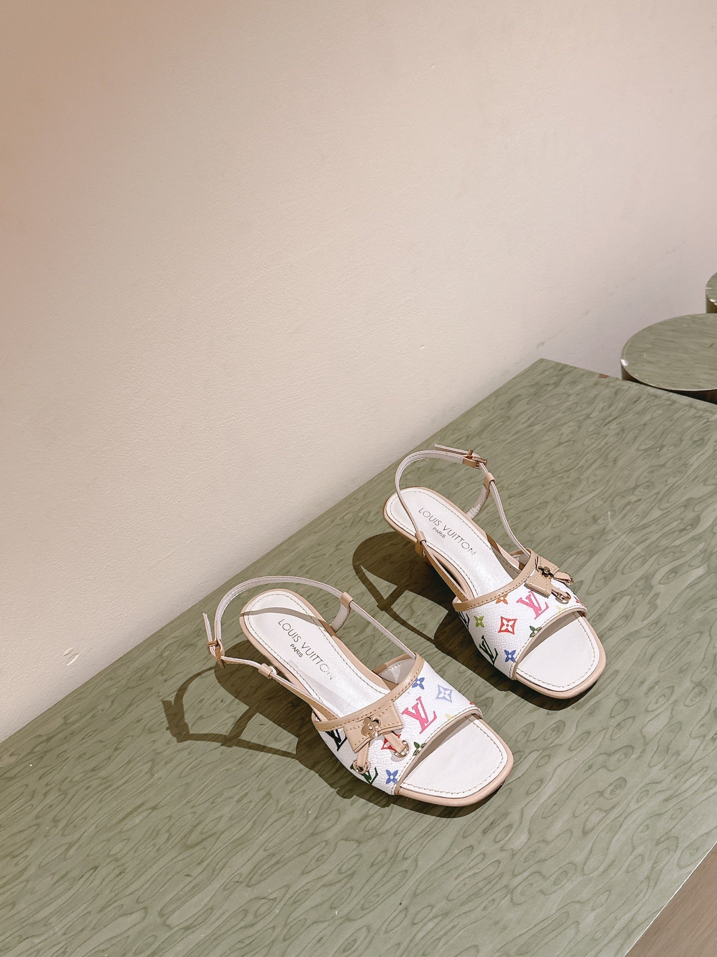 LV 26ss High Heel Sandals White Multicolor Cowhide 656944