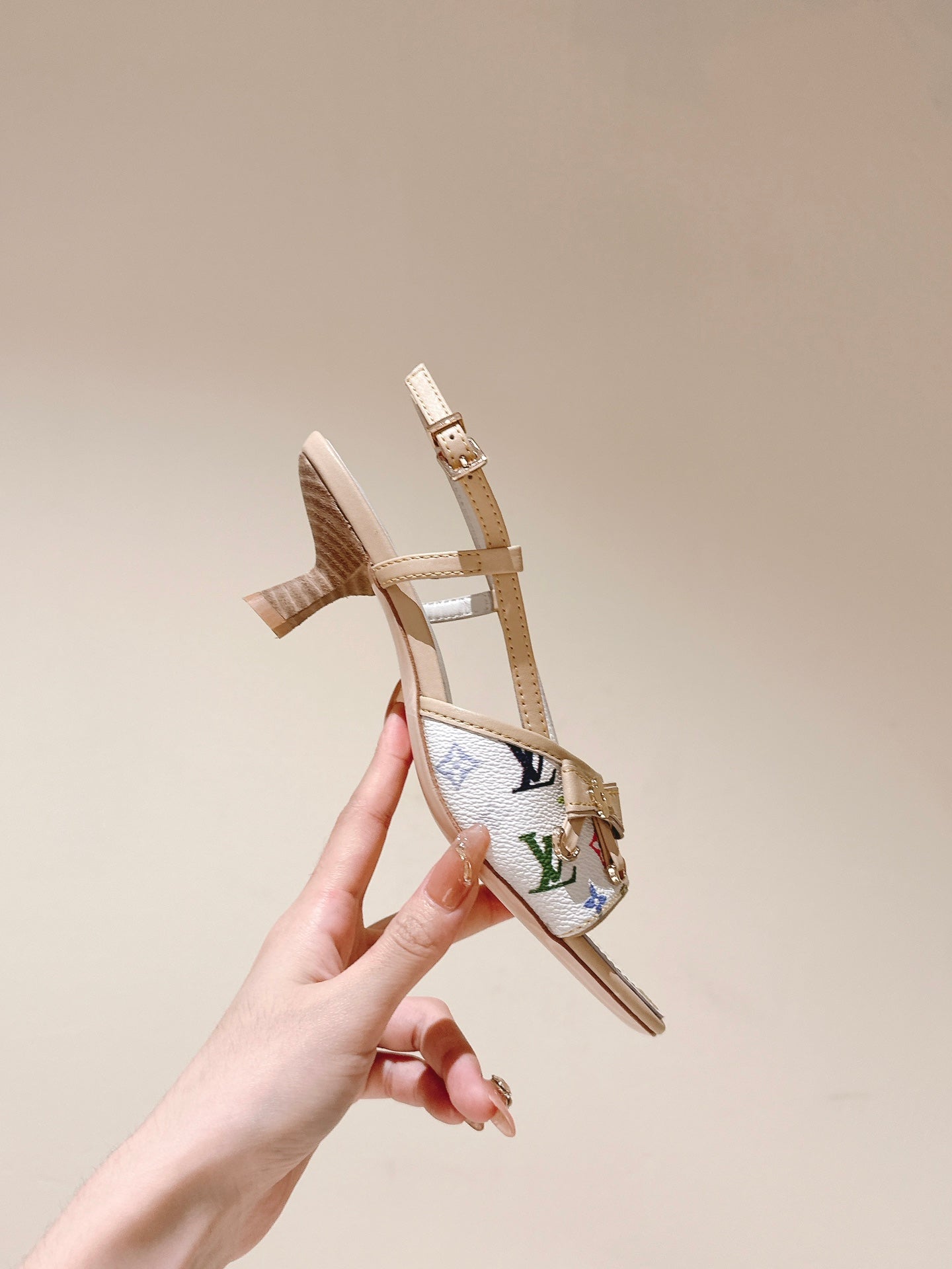 LV 26ss High Heel Sandals White Multicolor Cowhide 656944