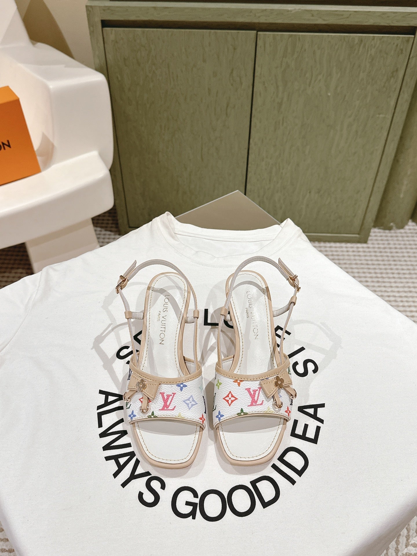 LV 26ss High Heel Sandals White Multicolor Cowhide 656944