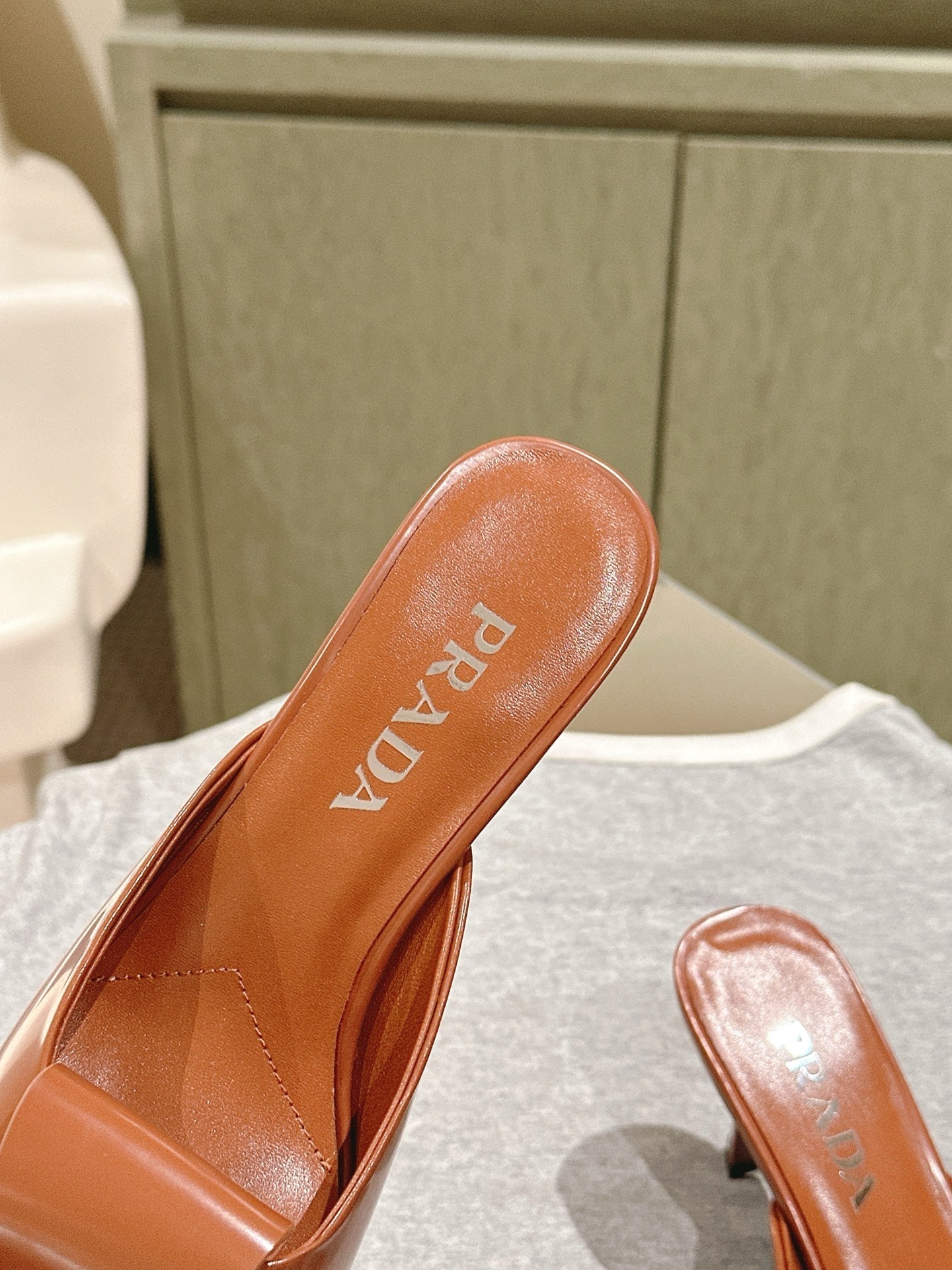 PRA 2026S High Heel Mule 80 Tan Brown Sheepskin 657667