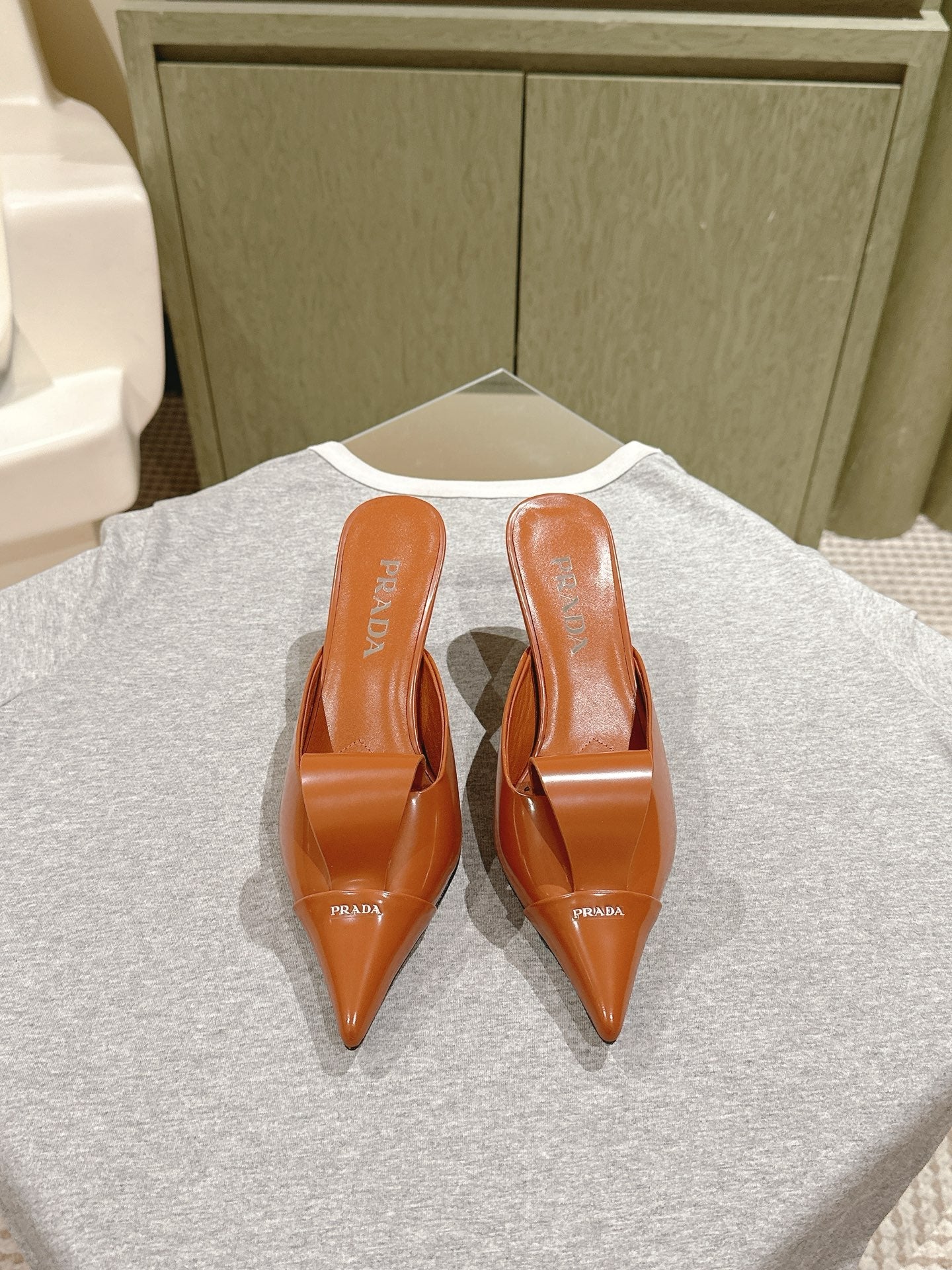 PRA 2026S High Heel Mule 80 Tan Brown Sheepskin 657667