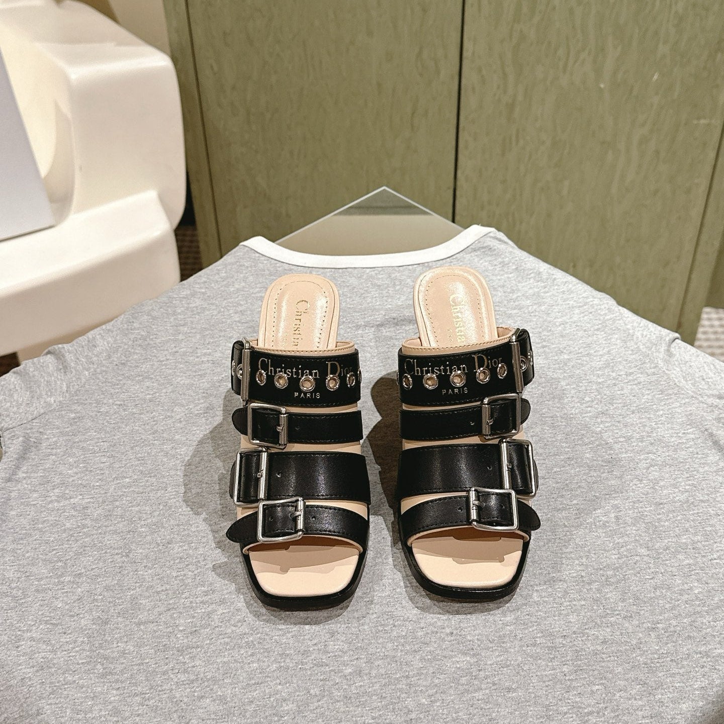 CD 26s High Heel Sandal 65 Black Beige Lambskin 661540