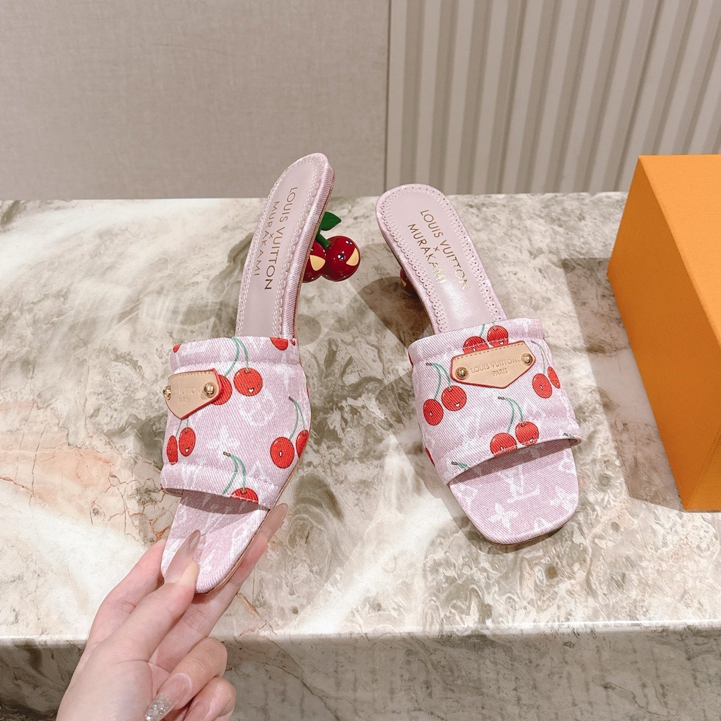 LV 26ss Slippers 45 Light Pink Denim Leather 656926