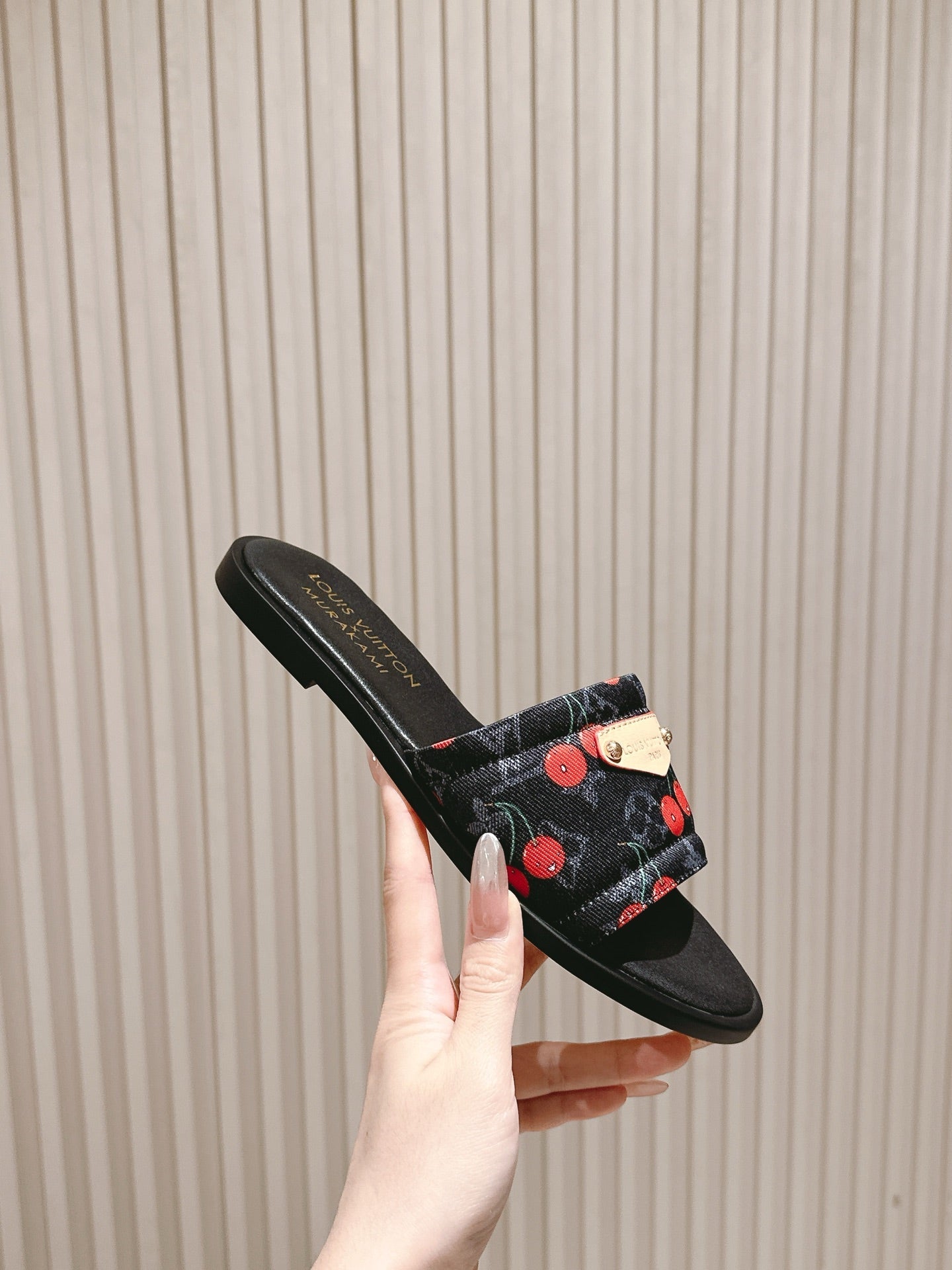 LV 26ss Slippers Navy Blue Black Red Denim Leather 656929
