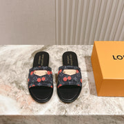LV 26ss Slippers Navy Blue Black Red Denim Leather 656929