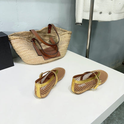 Alaia 25 Laminated Fishnet Ballet Flats Gold Lambskin 576441