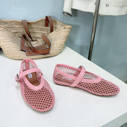 Alaia 25 Laminated Fishnet Ballet Flats Pink Lambskin 241053