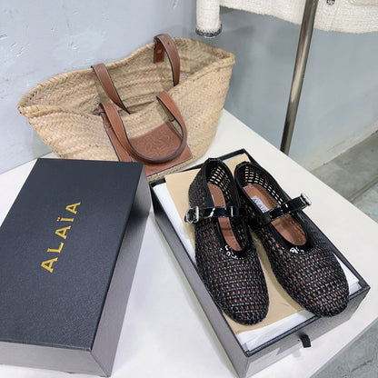 Alaia 25 Marry Janes Ballet Flats Black Wool Sheepskin 300453
