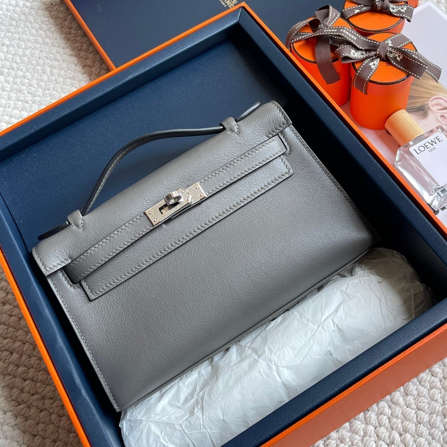 HM Kelly Pochette 22cm Swift Silver Hardware