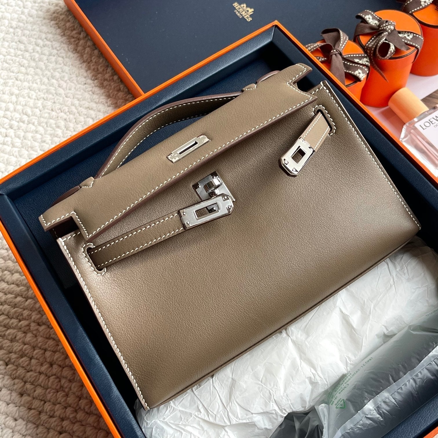 HM Kelly Pochette 22cm Swift Silver Hardware