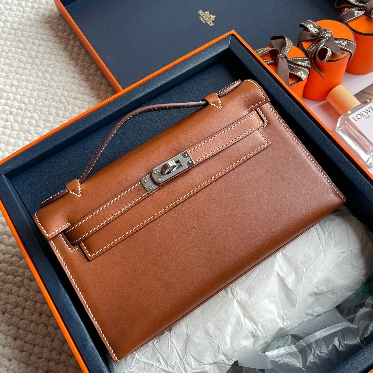 HM Kelly Pochette 22cm Swift Silver Hardware