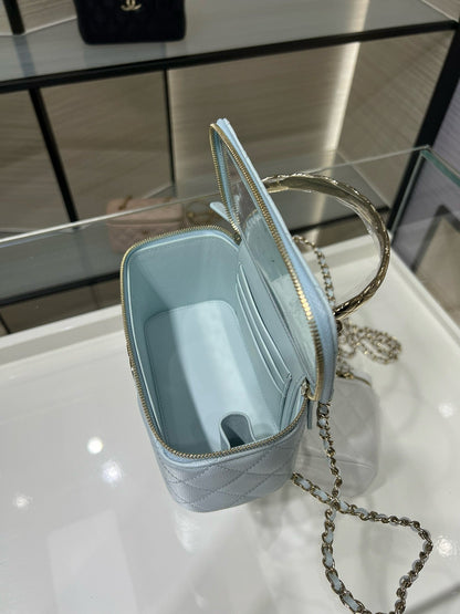 CC 25S Small Vanity 17cm Cloud Blue Grained Calfskin Light Gold Hardware