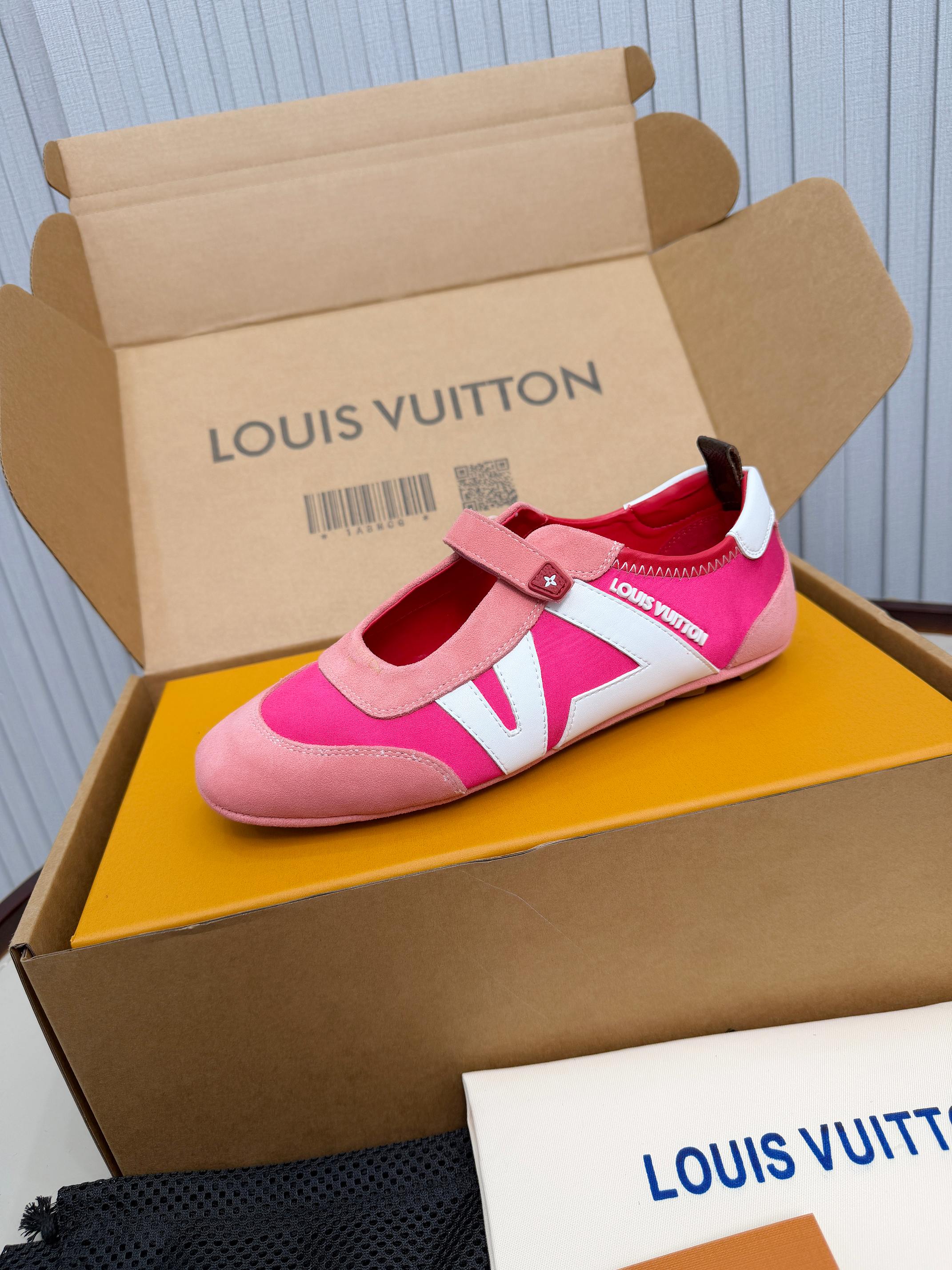 LV 26ss Sneakerina Mary Jane Pink White Suede 674021