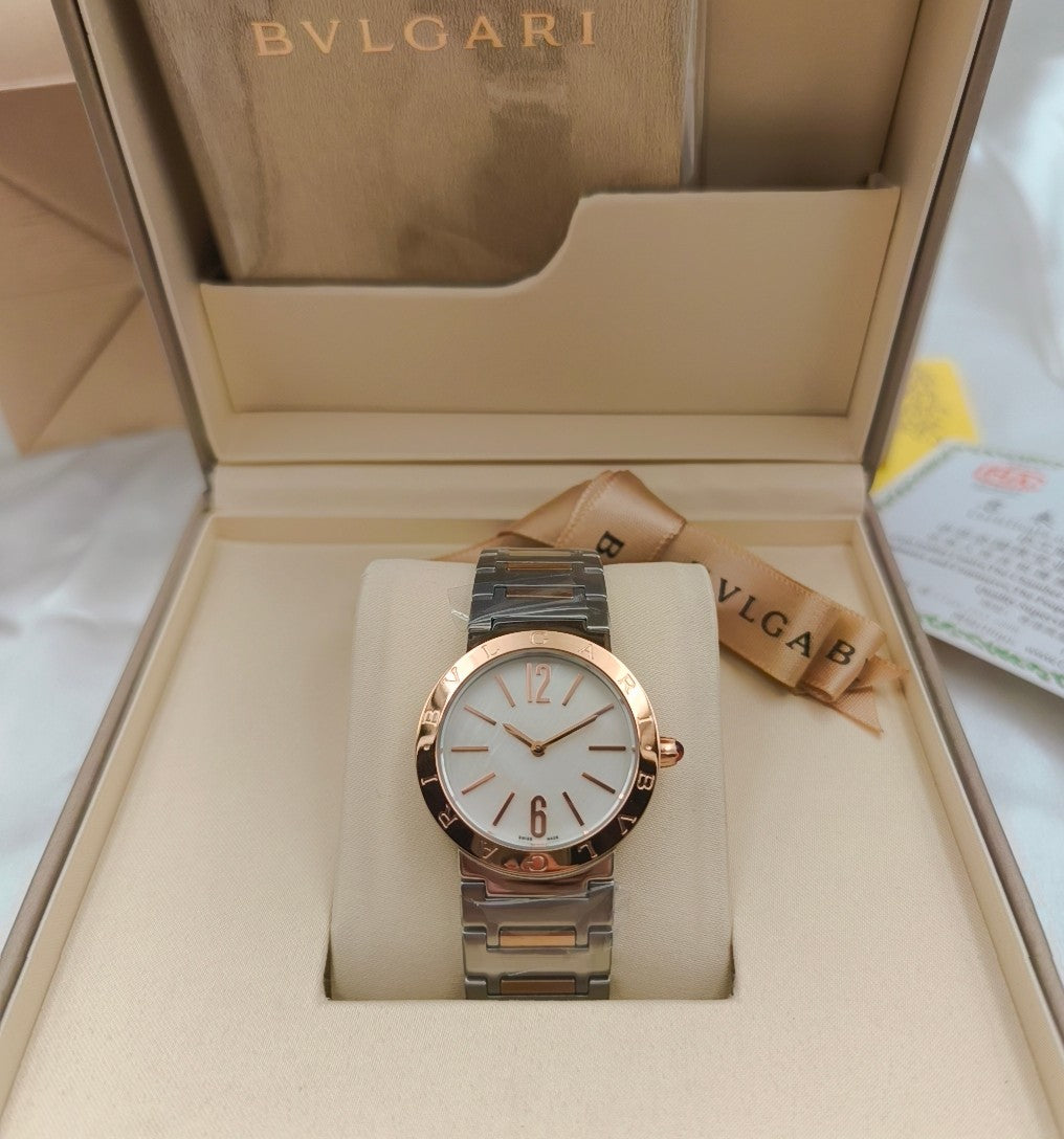 Bulgari 33mm Pink Gold Case Pink Gold Steel Bracelet