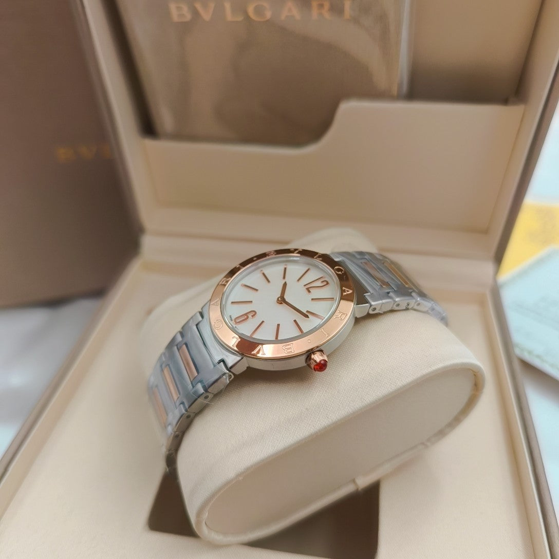 Bulgari 33mm Pink Gold Case Pink Gold Steel Bracelet