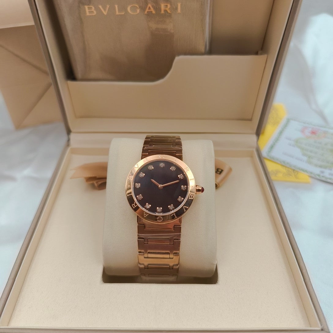 BVLGARI 33mm Diamond Numerals Pink Gold Case