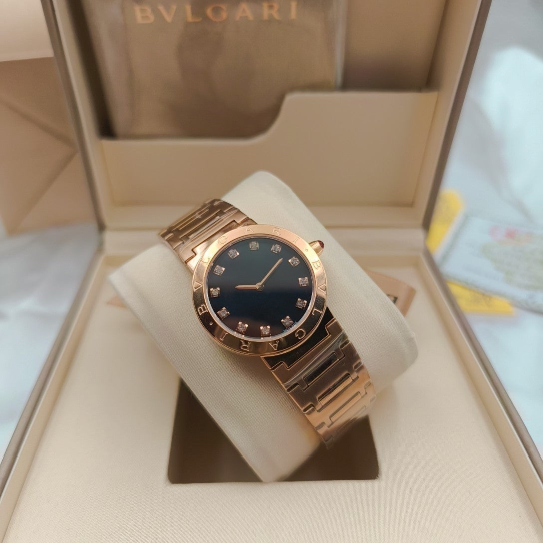BVLGARI 33mm Diamond Numerals Pink Gold Case