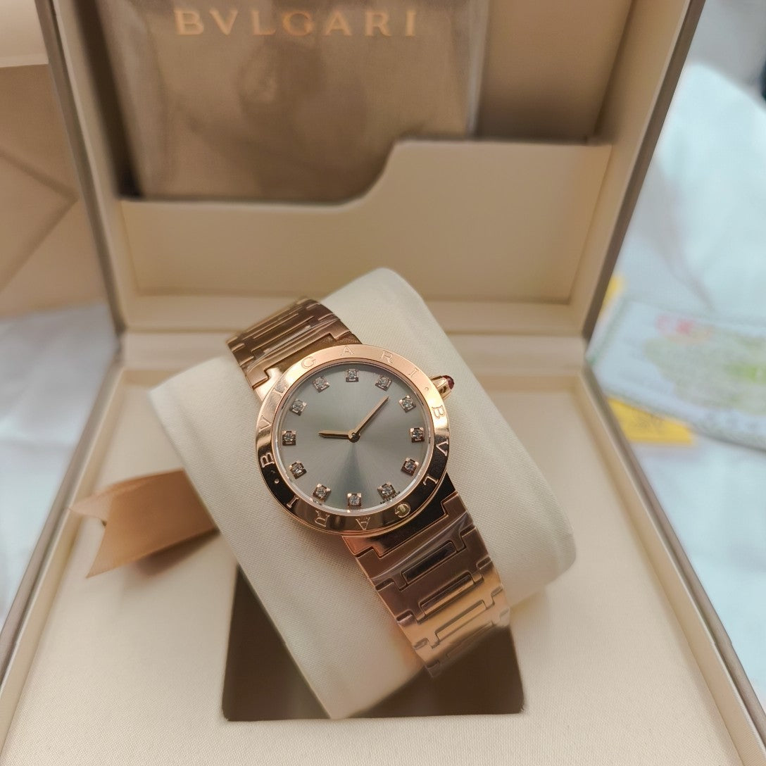 BVLGARI 33mm Diamond Numerals Pink Gold Case