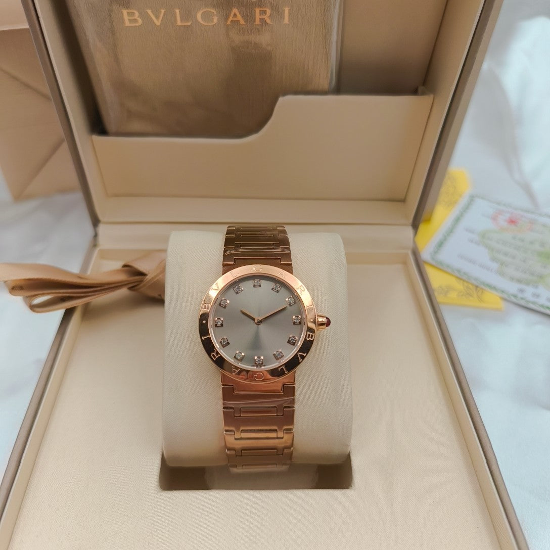 BVLGARI 33mm Diamond Numerals Pink Gold Case
