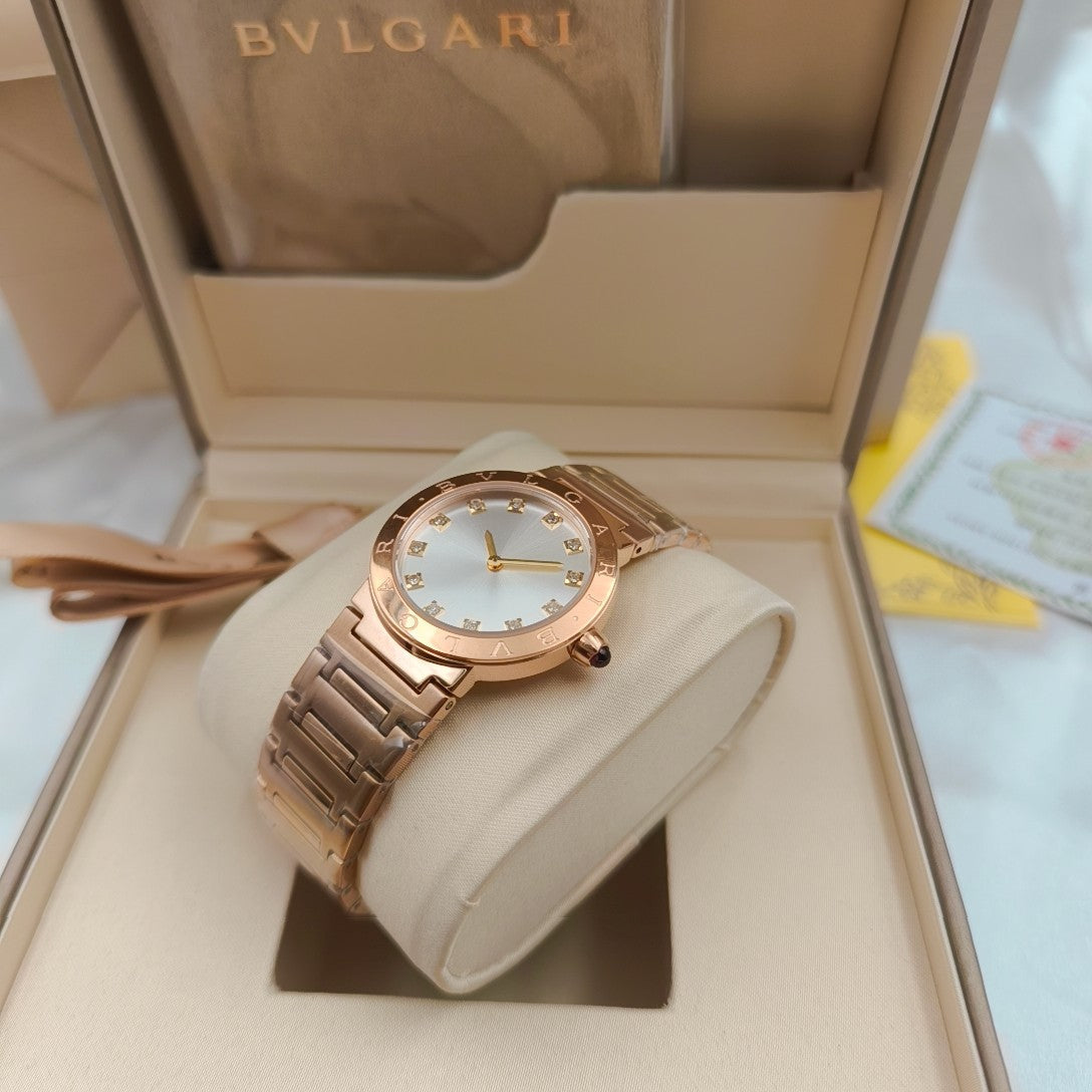 BVLGARI 33mm Diamond Numerals Pink Gold Case