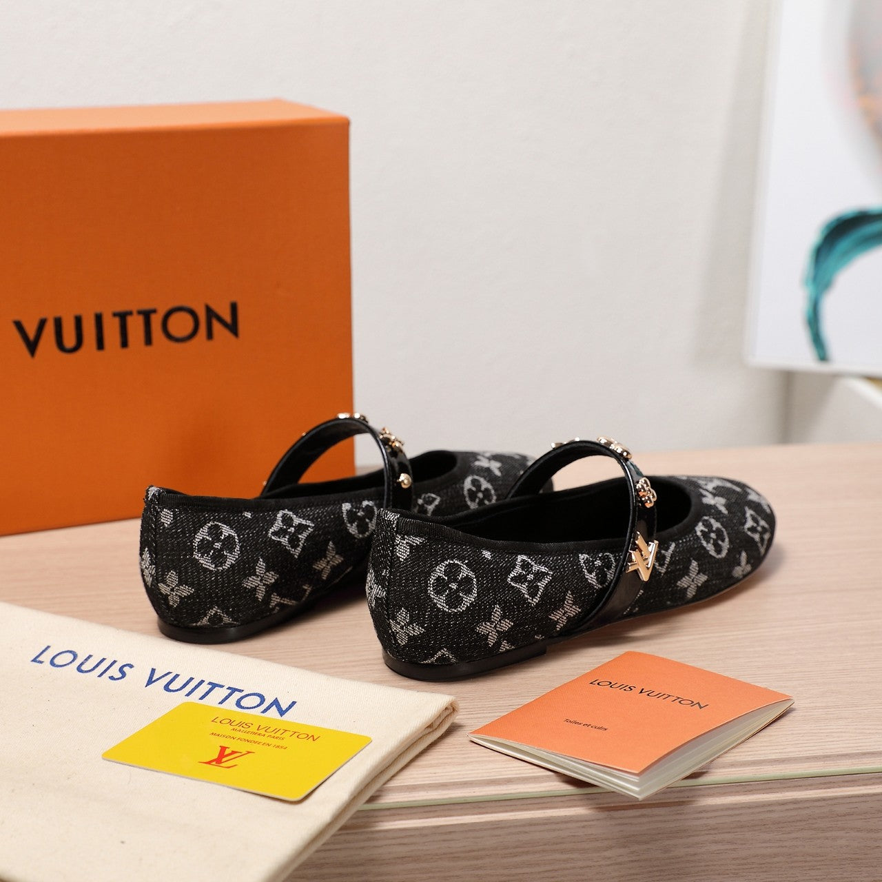 LV 25C Romy Flat Black Monogram Denim Fabric With gold logo 218309