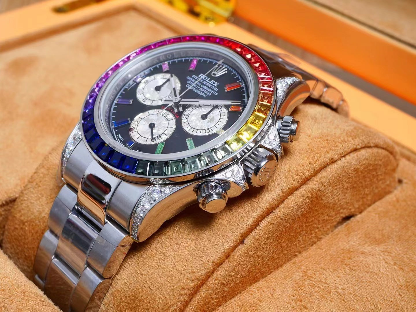 Rolex Daytona 40mm Stainless Steel Rainbow Case Black Dial