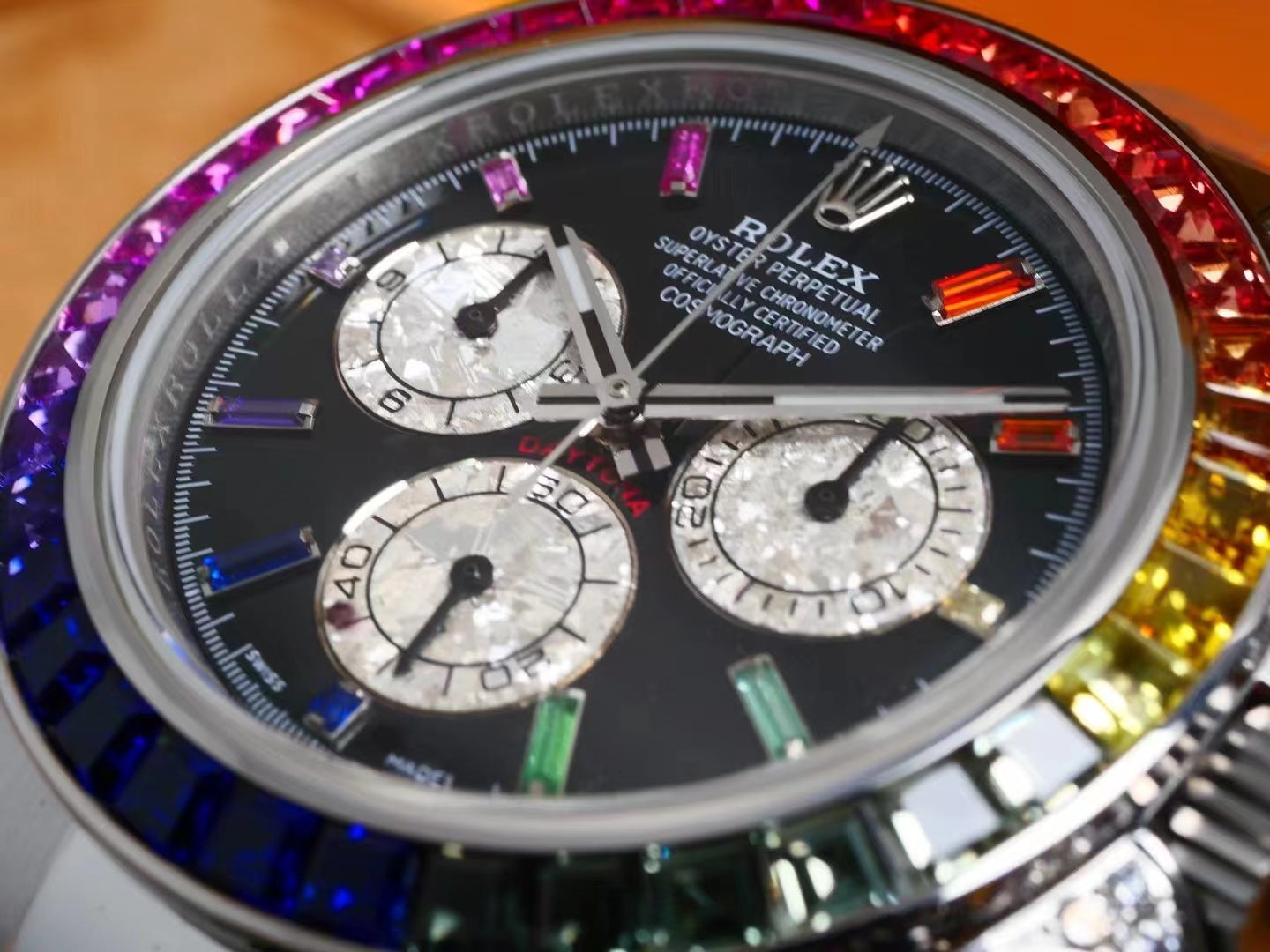 Rolex Daytona 40mm Stainless Steel Rainbow Case Black Dial