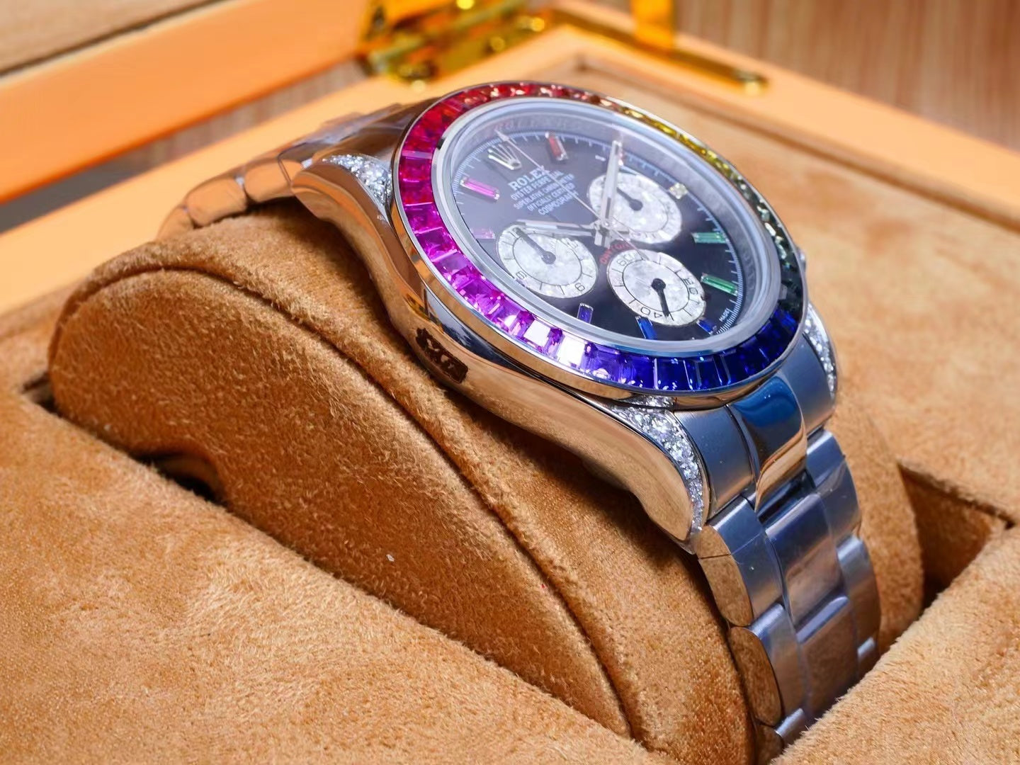 Rolex Daytona 40mm Stainless Steel Rainbow Case Black Dial