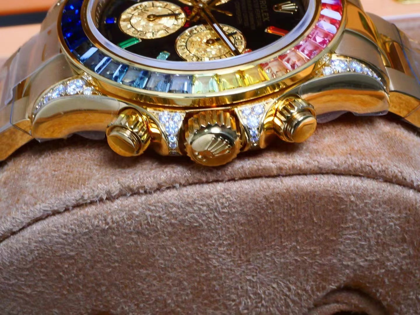 Rolex Daytona 40mm Gold Rainbow Case Black Dial