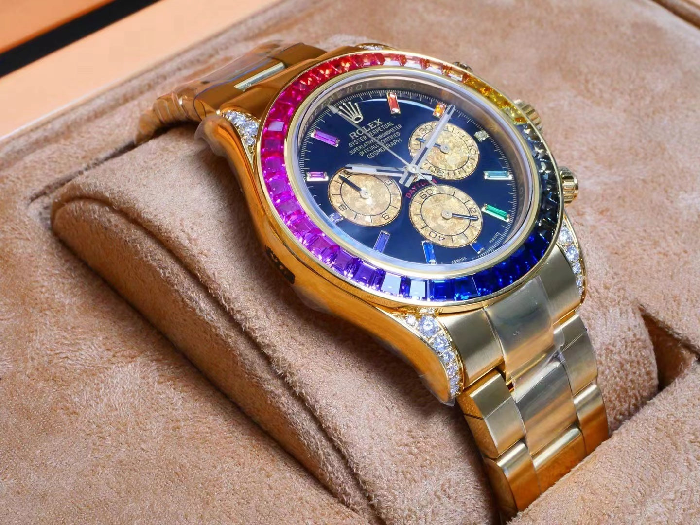 Rolex Daytona 40mm Gold Rainbow Case Black Dial