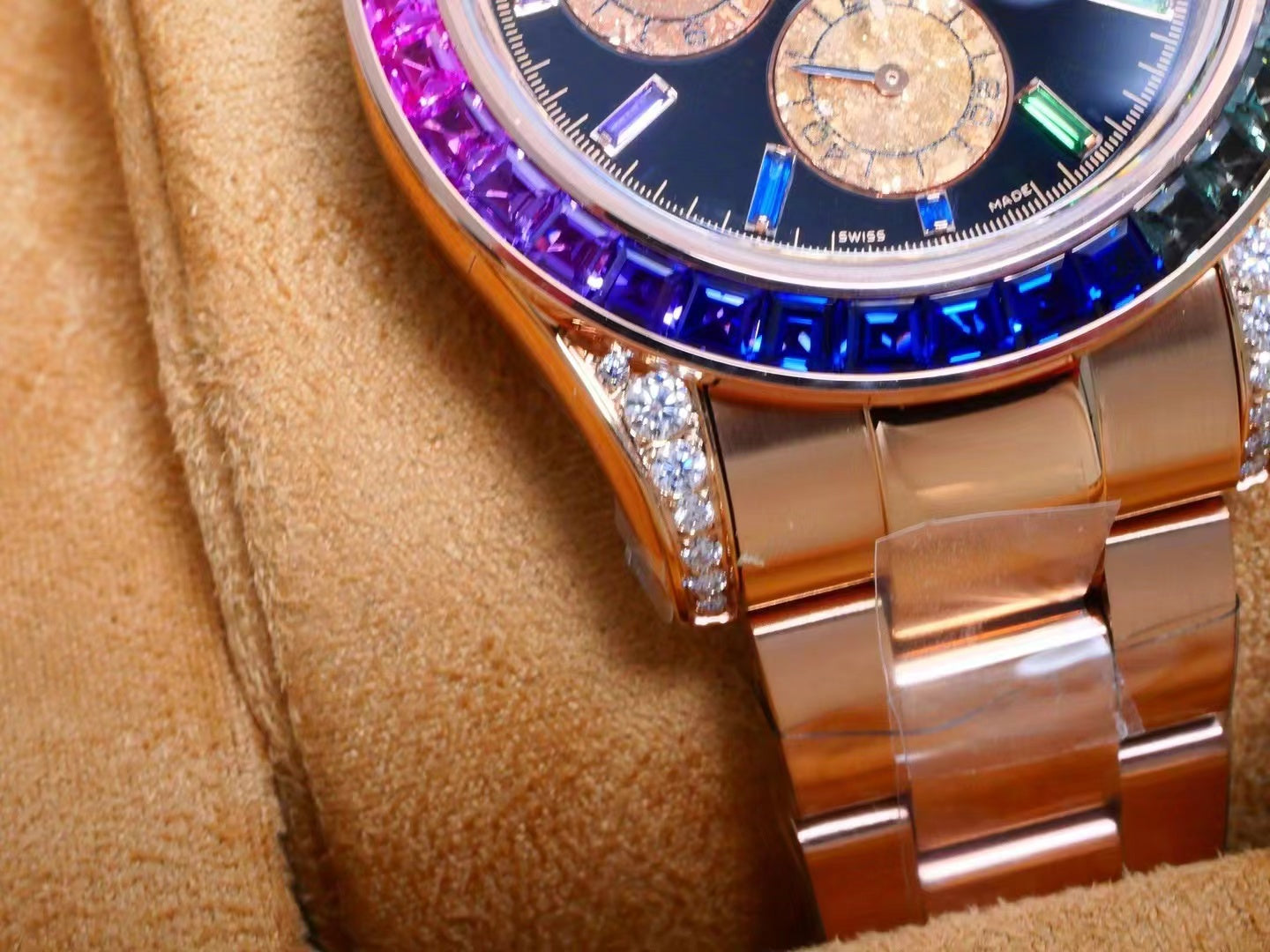 Rolex Daytona 40mm Rose Gold Rainbow Case Black Dial