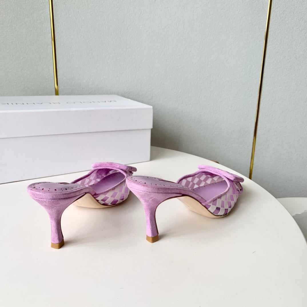 Manolo Mules 7cm Purple Fabric Leather  528012