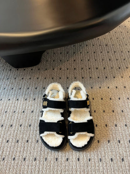 CD Dioract Sandal 40mm Black Suede And Fleece Lining
