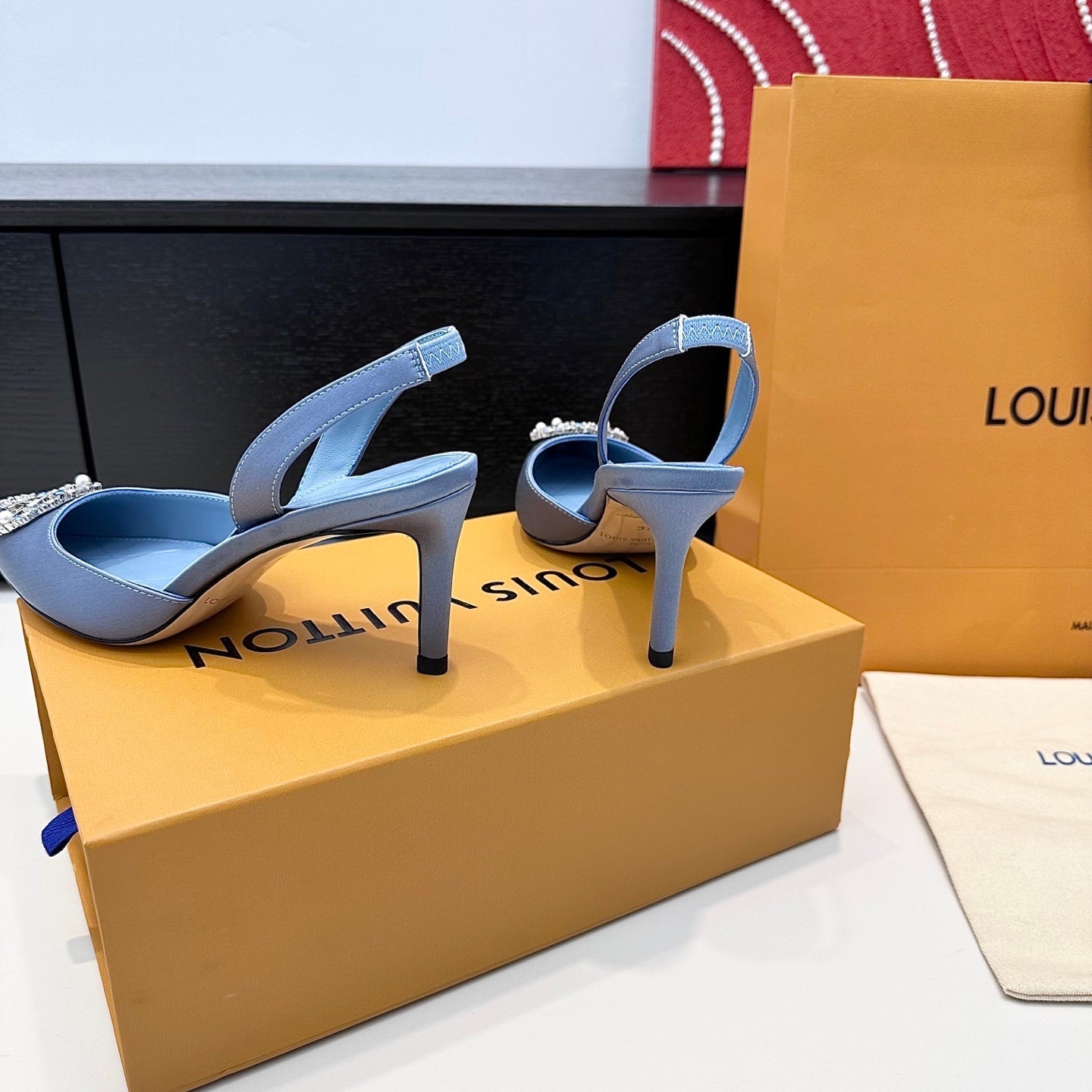 LV 26s  Slingback 75 Light Blue Premium Satin 622435
