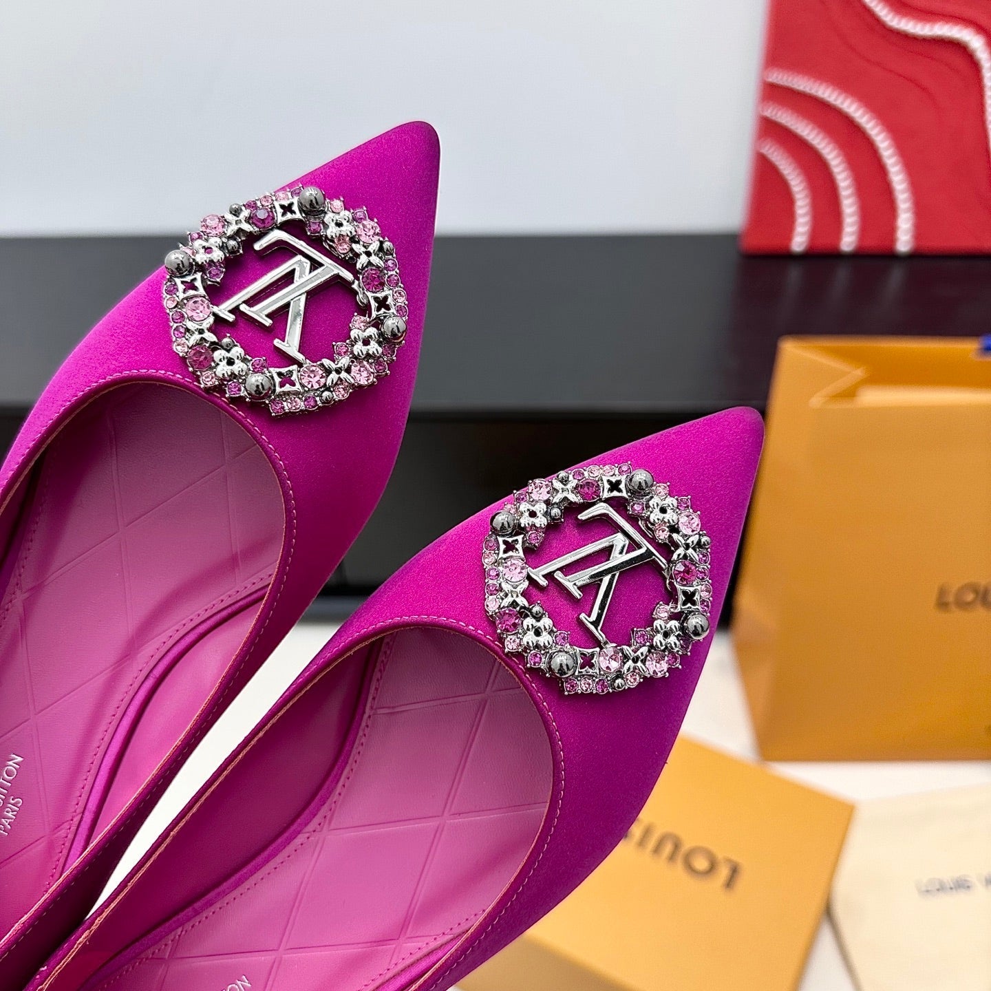 LV 26s Pointed-Toe Ballet Flat Fuchsia Pink Premium Satin 622447