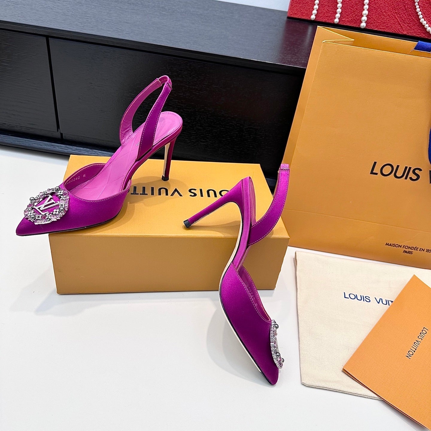 LV 26s Slingback 95 Fuchsia Pink Premium Satin 622450