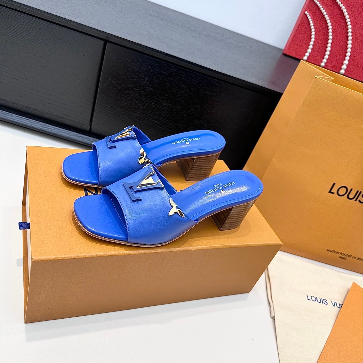 LV 26s High Heels 65 Sandals Cobalt Blue Calfskin 622402