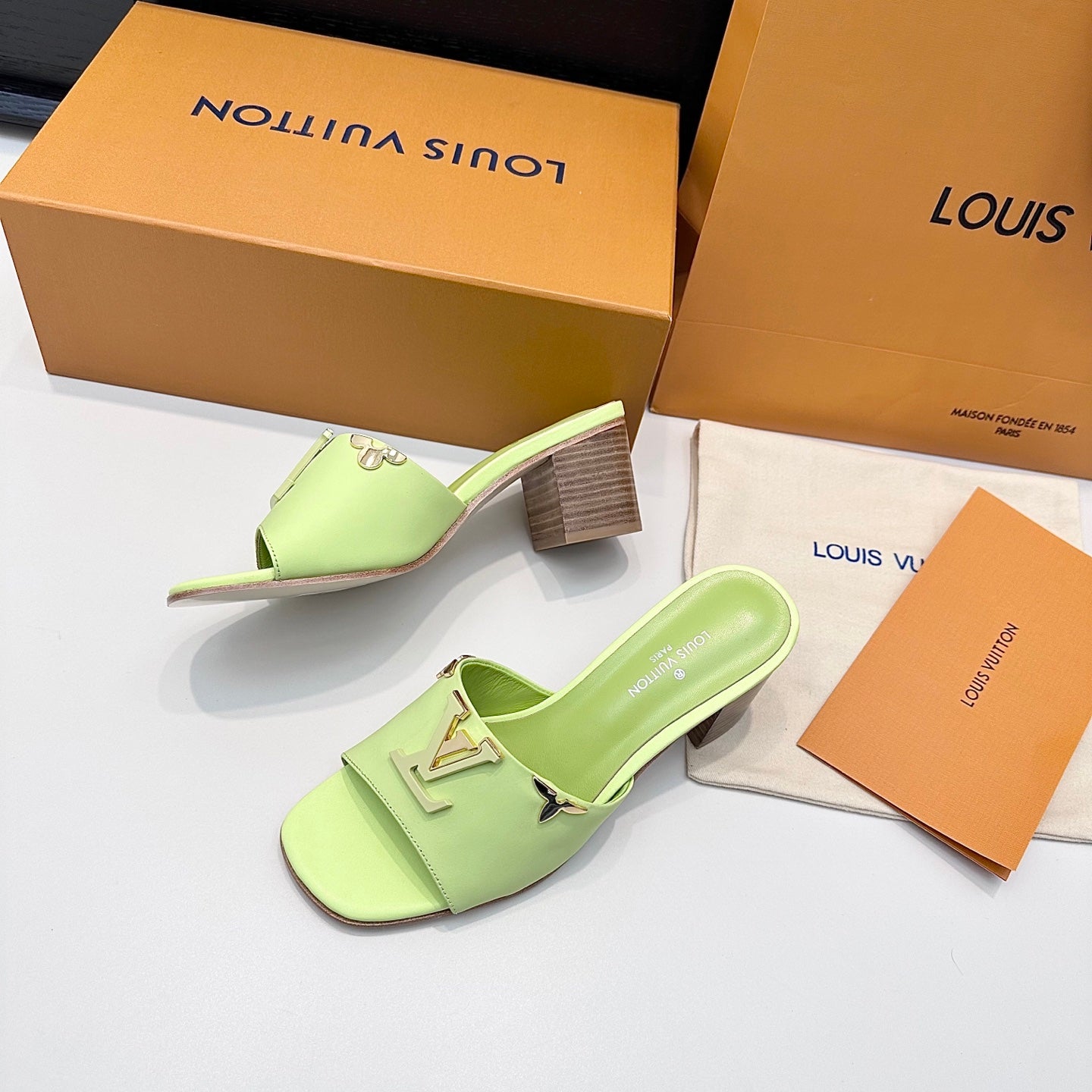 LV 26s High Heels 65 Sandals Light Mint Green Calfskin 622406