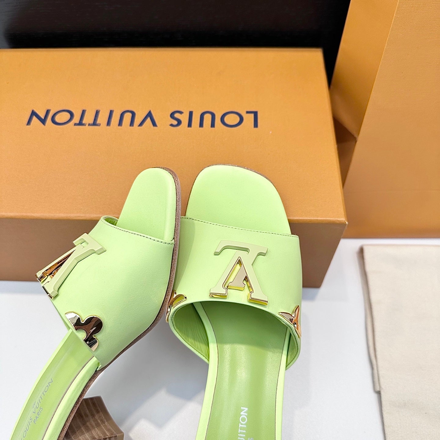LV 26s High Heels 65 Sandals Light Mint Green Calfskin 622406