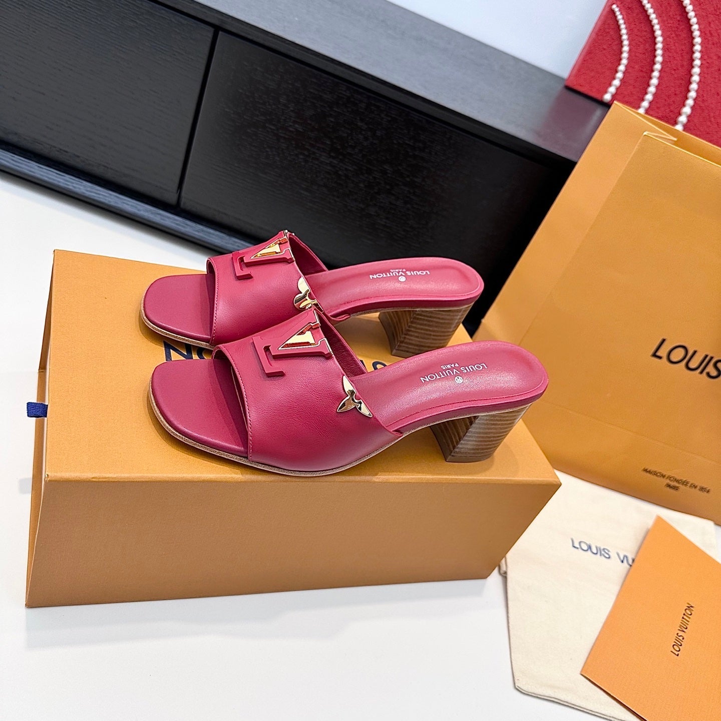 LV 26s High Heels 65 Sandals Deep Pink Calfskin 622408