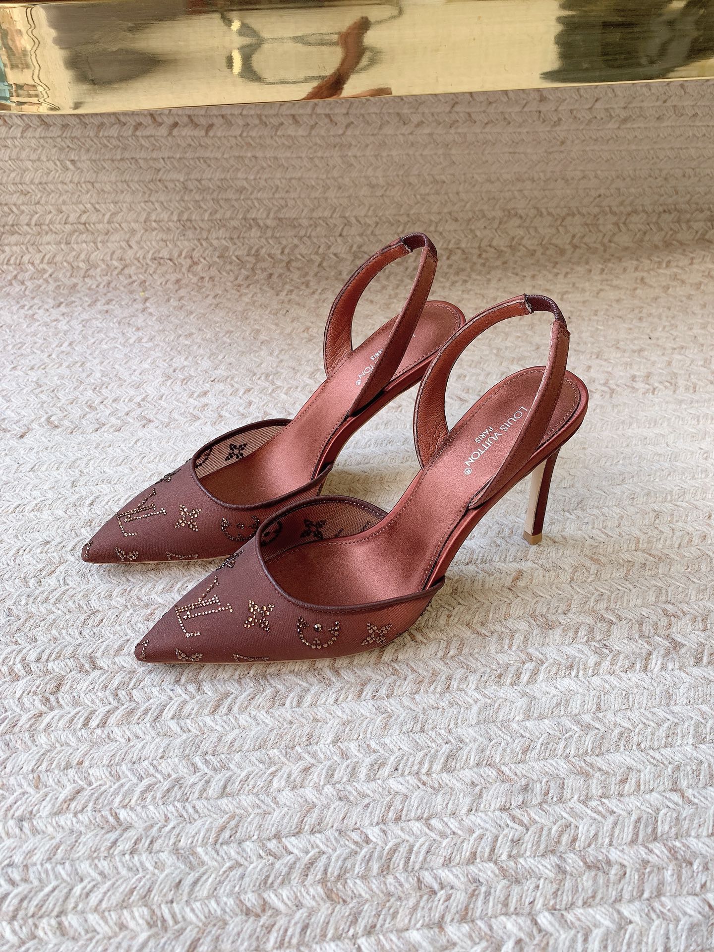 LV 26ss Slingback Reddish Brown Mesh Leather 669993 669991