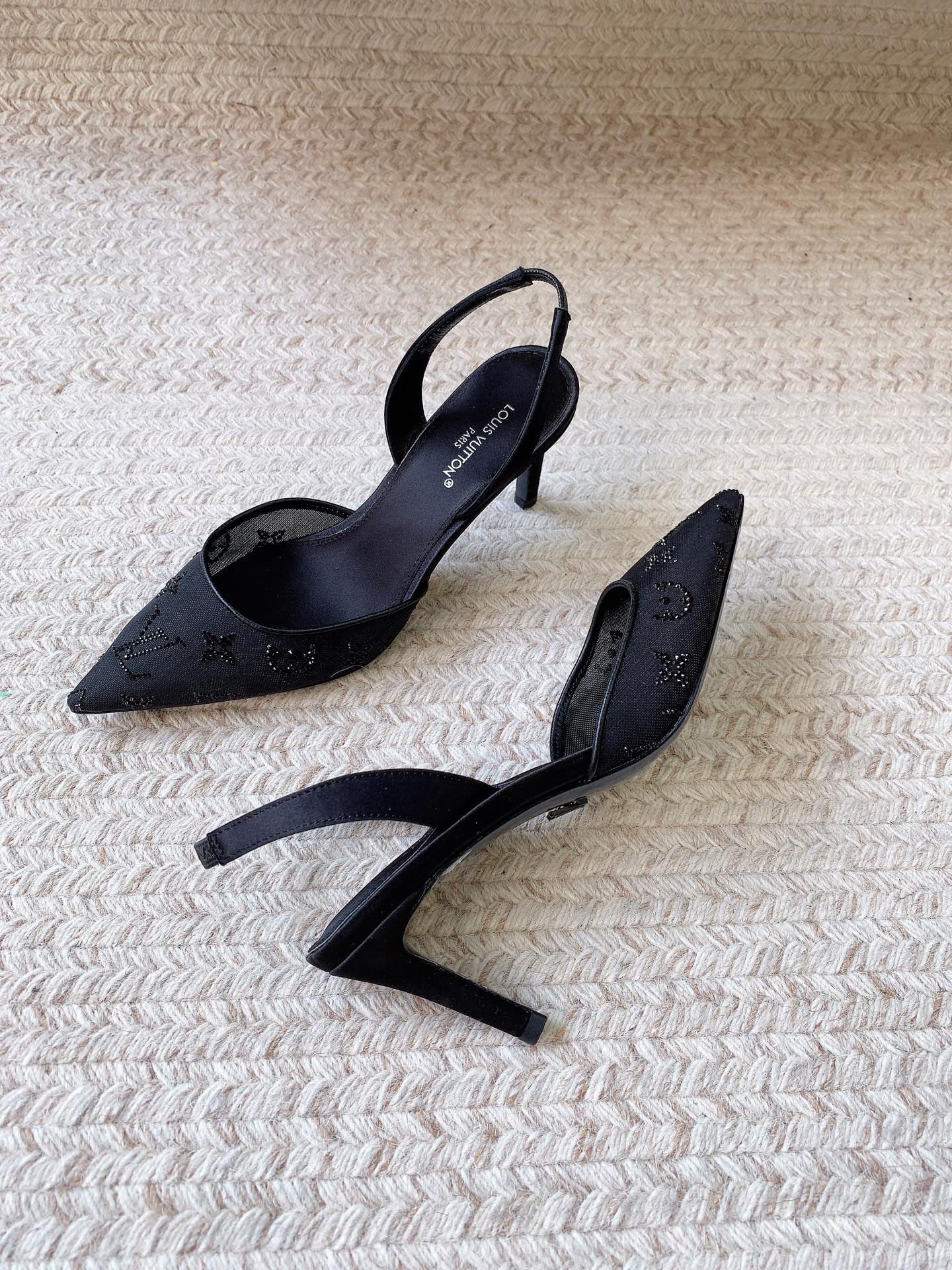 LV 26ss Slingback Black Mesh Leather 669996