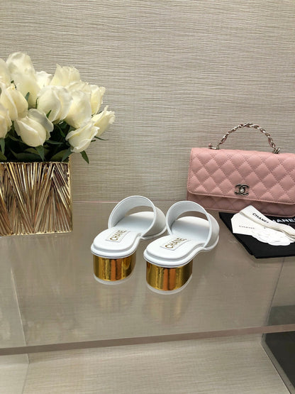CC 25C Mid Heel Mule White Genuine Calfskin 212954