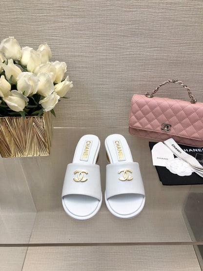 CC 25C Mid Heel Mule White Genuine Calfskin 212954