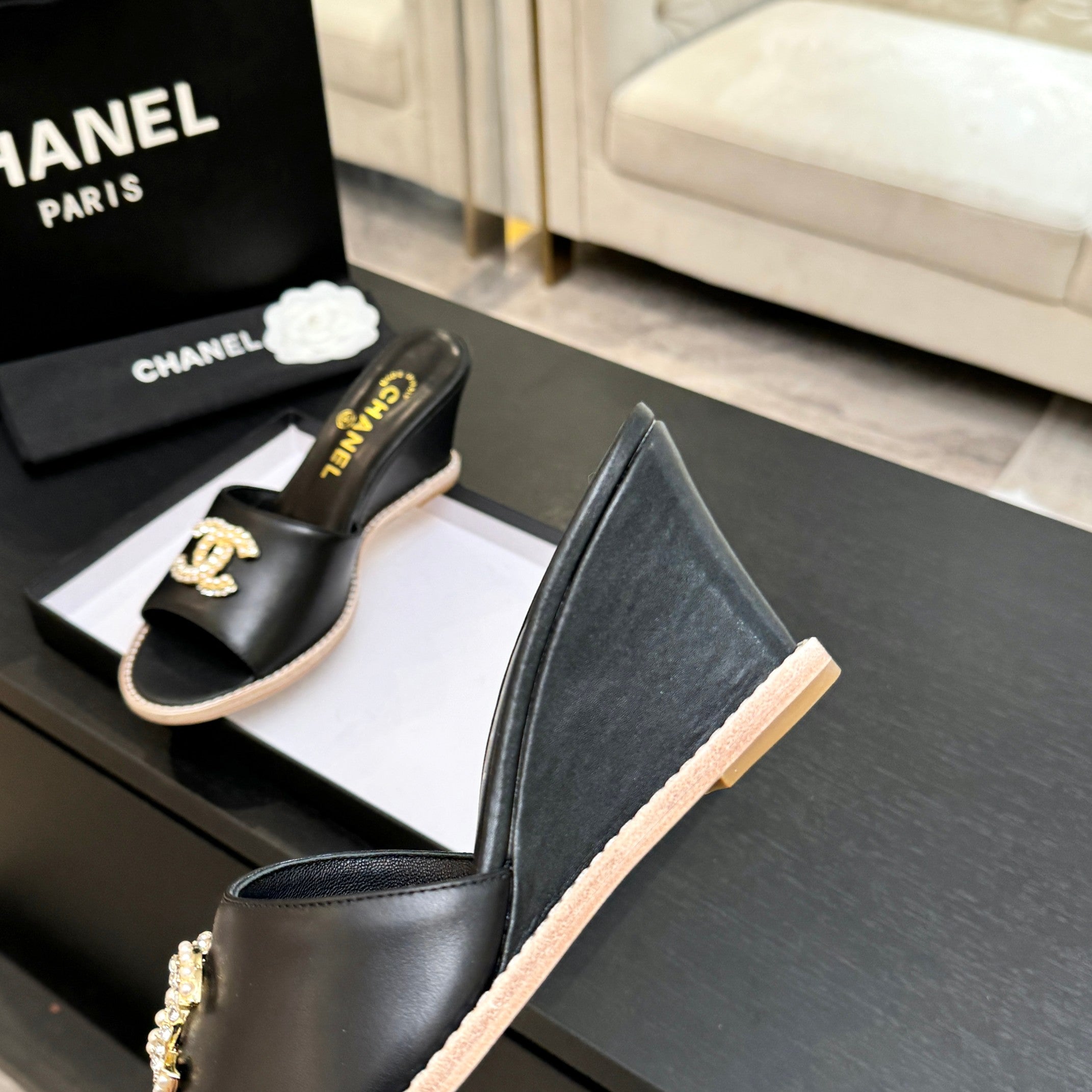 CC 2026 Wedge Sandals 65 Black Lambskin 667766